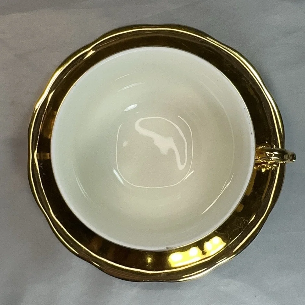 Heavy Gold Schwarzenhammer Bavaria Teacup Saucer Gold Gilt Germany 1940
